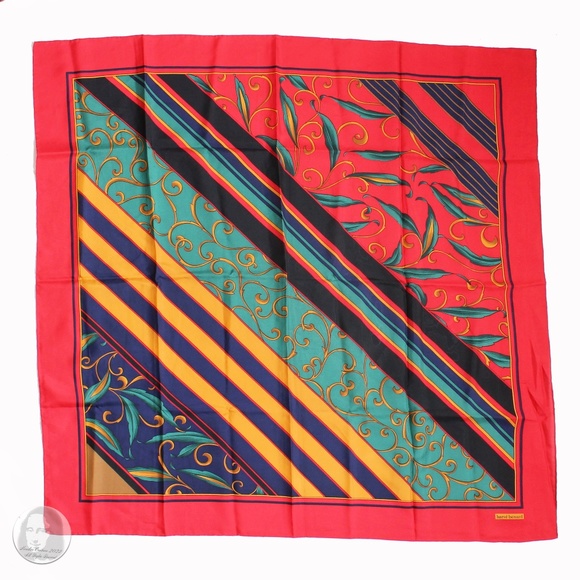 Harve Benard Silk Shawl Scarf Abstract Leaf Stripe Print 34in Square Vintage - Picture 1 of 8